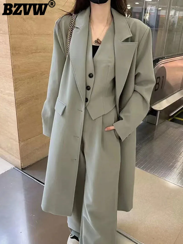 Модный осенний однобортный длинный костюм BZVW, брюки с широкими штанинами, комплект из 3 предметов, женский элегантный костюм из блейзера 2023 
Модный осенний однобортный длинный костюм BZVW, брюки с широкими штанинами, комплект из 3 предметов, женский элегантный костюм из блейзера 2023