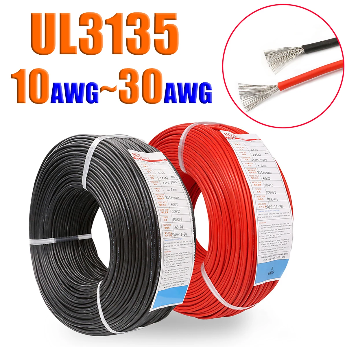 UL3135 Silicone Rubber Wire Cable 10AWG~30AWG Tinned Copper 200℃ 600V Extra Soft Cables
UL3135 Silicone Rubber Wire Cable 10AWG~30AWG Tinned Copper 200℃ 600V Extra Soft Cables
