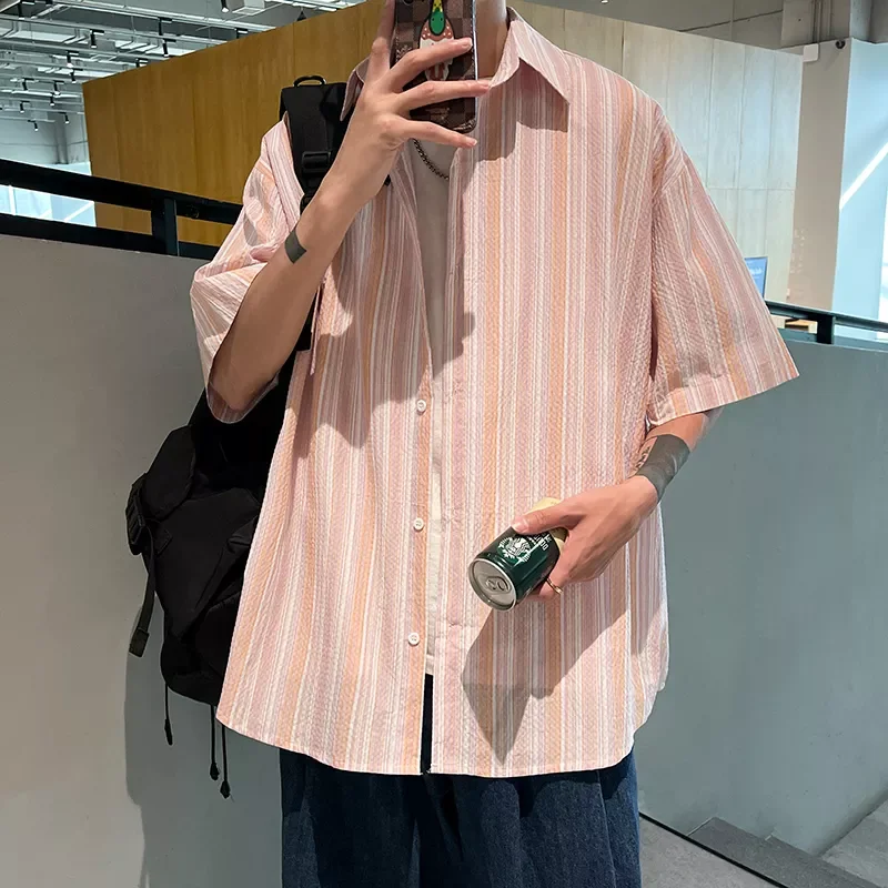 New Arrival Striped Men's Shirts Men Streetwear Casual Business Shirts Short-sleeve Blouses Tops Red/Purple Office Shirt
New Arrival Striped Men's Shirts Men Streetwear Casual Business Shirts Short-sleeve Blouses Tops Red/Purple Office Shirt