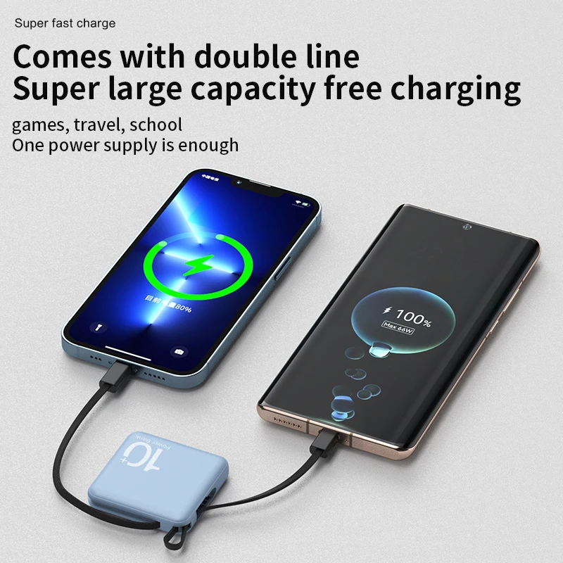 Fast Charge Mobile Power Supply, Convenient Power Bank with Type C and Lighting Charging Cable, Large Capacity, 10000 mAh
Fast Charge Mobile Power Supply, Convenient Power Bank with Type C and Lighting Charging Cable, Large Capacity, 10000 mAh