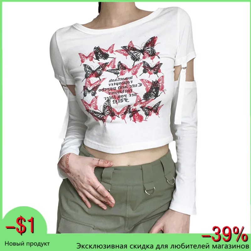 Women T-Shirt Crop Tops with Detachable Sleeve, Butterfly Letter Print Casual Style Crew Neck Clothing Spring Autumn Summer
Women T-Shirt Crop Tops with Detachable Sleeve, Butterfly Letter Print Casual Style Crew Neck Clothing Spring Autumn Summer