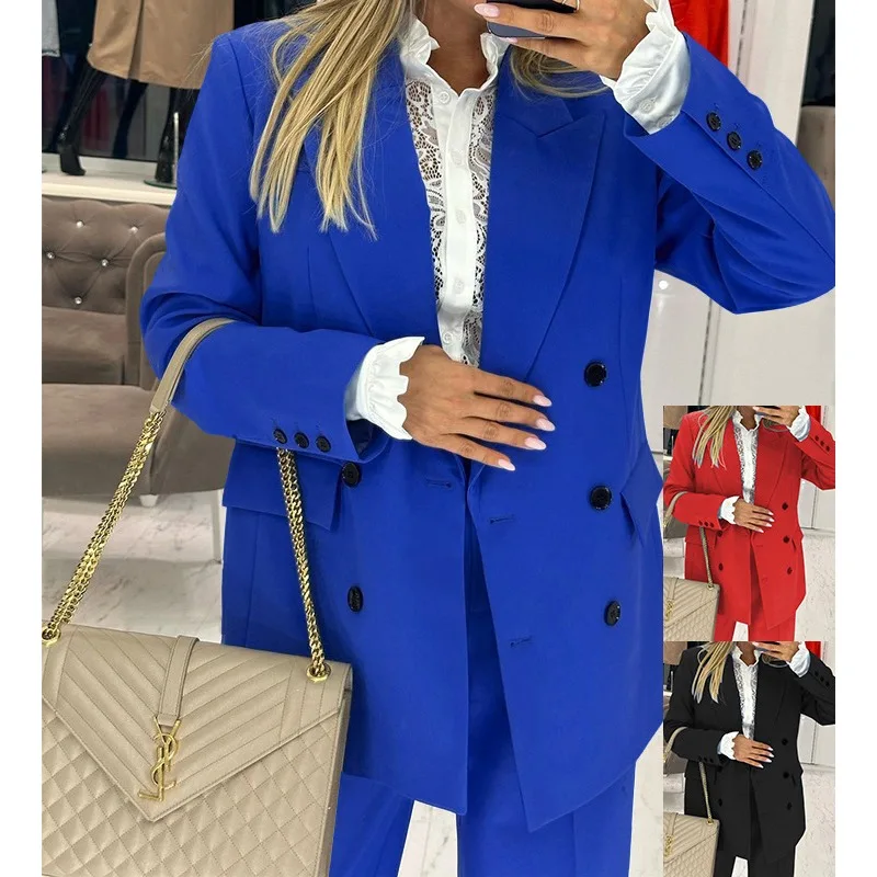 2023 Spring and Autumn New Solid Color Loose Suit Women Long Sleeve Double Breasted Blazer Button High Waist Pocket Pants Suit
2023 Spring and Autumn New Solid Color Loose Suit Women Long Sleeve Double Breasted Blazer Button High Waist Pocket Pants Suit