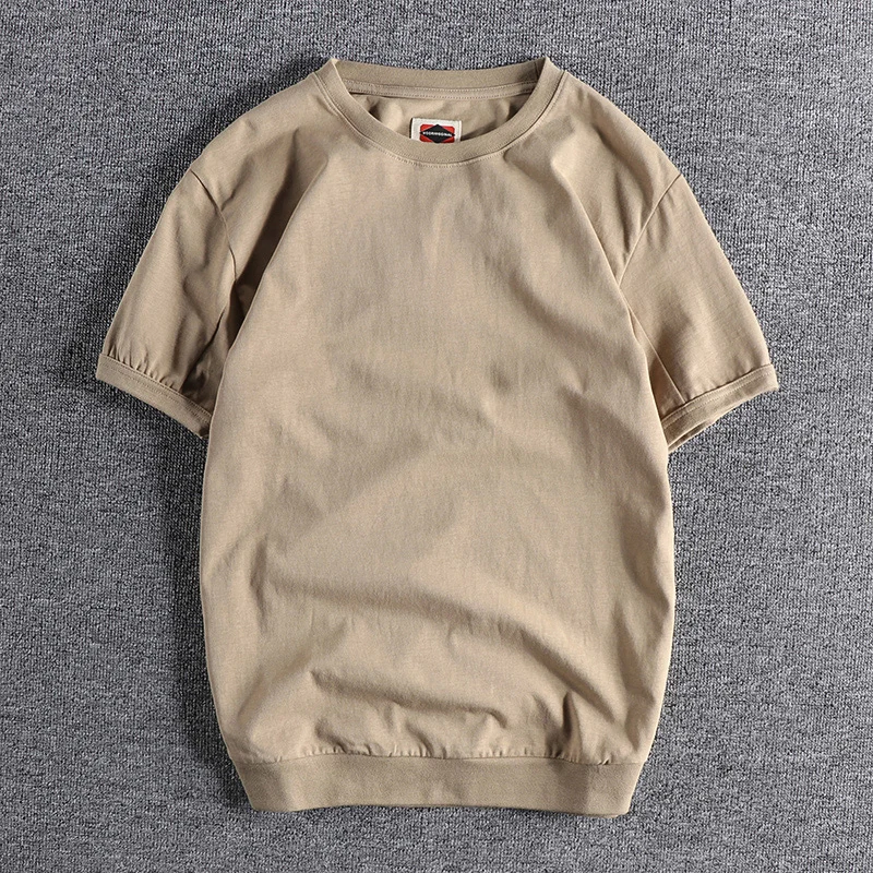 Hem Threaded Stitching Japanese Retro Khaki Men's Short-sleeved T-shirt High Gram Heavy Washed Cotton Comfortable Half-sleeve
Hem Threaded Stitching Japanese Retro Khaki Men's Short-sleeved T-shirt High Gram Heavy Washed Cotton Comfortable Half-sleeve