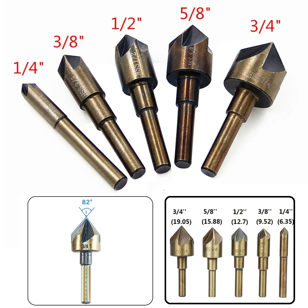 5PCS Countersink Boring Drill Bit HSS 82 Degree 5 Flute 6mm Round Shank Mill Cutter Bit Wood Metal Quick Chamferer Drill Bit
5PCS Countersink Boring Drill Bit HSS 82 Degree 5 Flute 6mm Round Shank Mill Cutter Bit Wood Metal Quick Chamferer Drill Bit