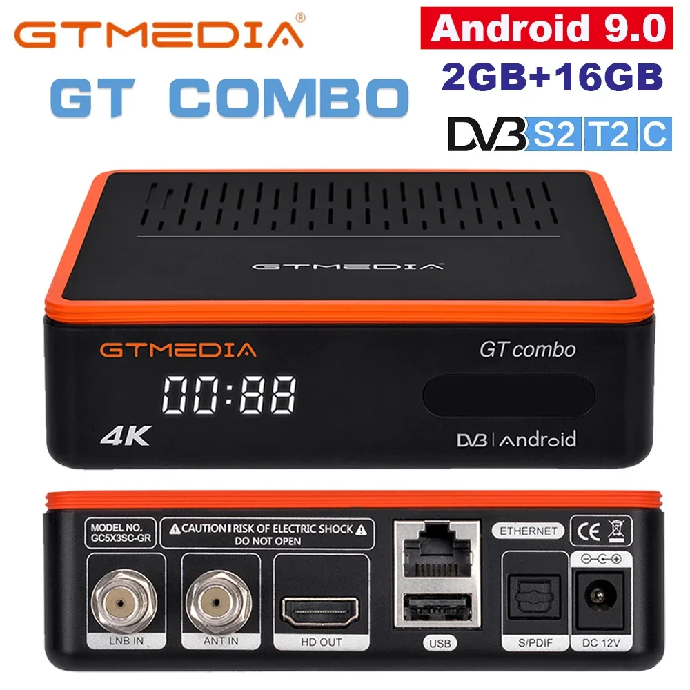 

ТВ-приставка GTMEDIA GT Combo 4K 8K HD Android 9,0 + DVB-S2X/T2/C 2 ГБ + 16 Гб M3U спутниковый ТВ-приемник декодер/Google Smart Set Top BOX