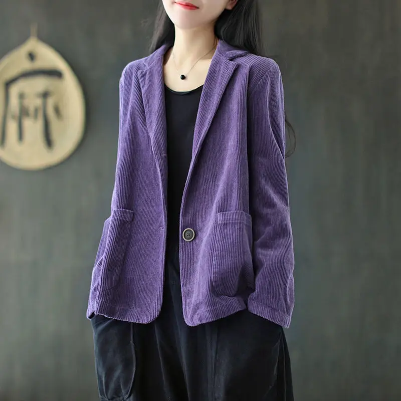 Women's Corduroy Jacket Coat Korean solid color long sleeve lapel collar single breasted casual double pocket cardigan coat
Women's Corduroy Jacket Coat Korean solid color long sleeve lapel collar single breasted casual double pocket cardigan coat