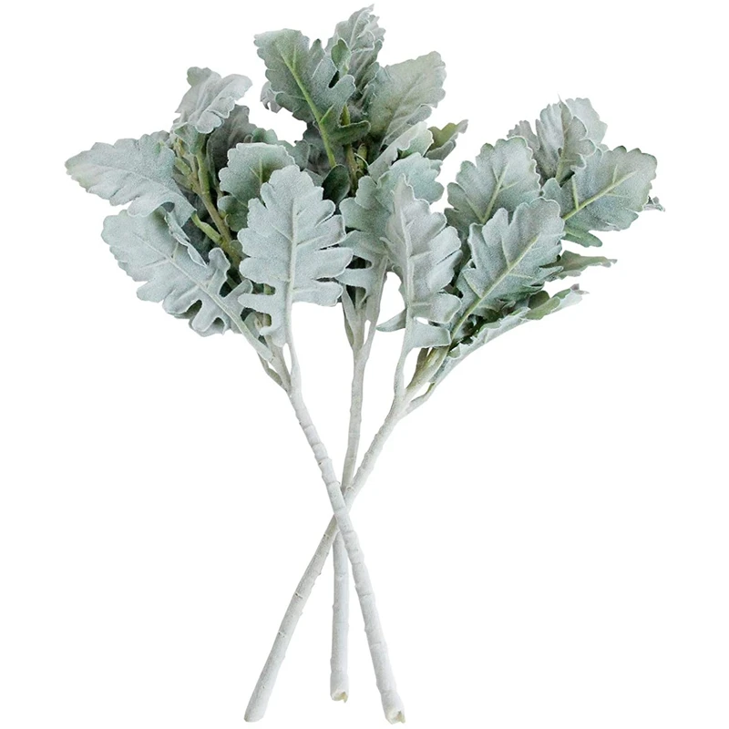 

10 Pcs Artificial Flocked Lambs Ear Leaves Dusty Miller Stems Flocked Oak Leaves Lamb's Ear Leaf for Home Wedding