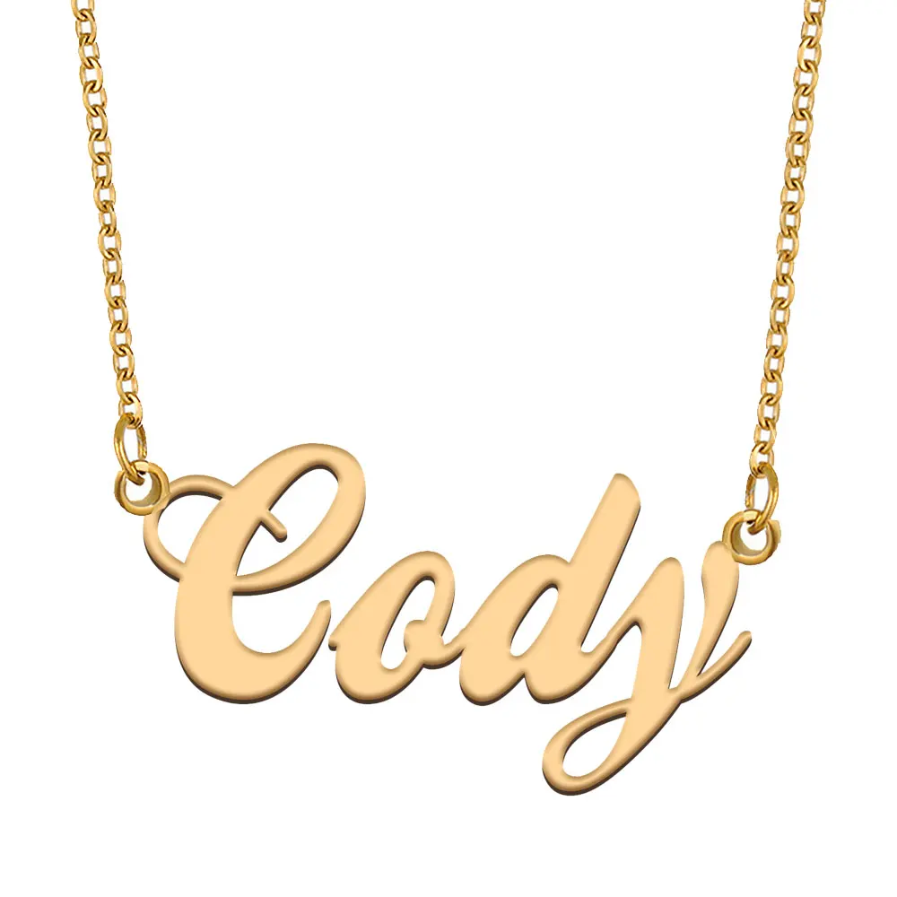 Ожерелье Cody с именем для женщин, ювелирные изделия из нержавеющей стали, позолоченная табличка, цепочка с кулоном, подарок для матери, девушки
Ожерелье Cody с именем для женщин, ювелирные изделия из нержавеющей стали, позолоченная табличка, цепочка с кулоном, подарок для матери, девушки