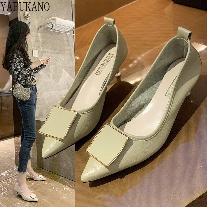 Korean Version New Pointed Toe High Heels Stiletto Soft Leather Work Single Shoes Mid-heel Women Shoes Metal Square Buckle Pumps 
Korean Version New Pointed Toe High Heels Stiletto Soft Leather Work Single Shoes Mid-heel Women Shoes Metal Square Buckle Pumps
