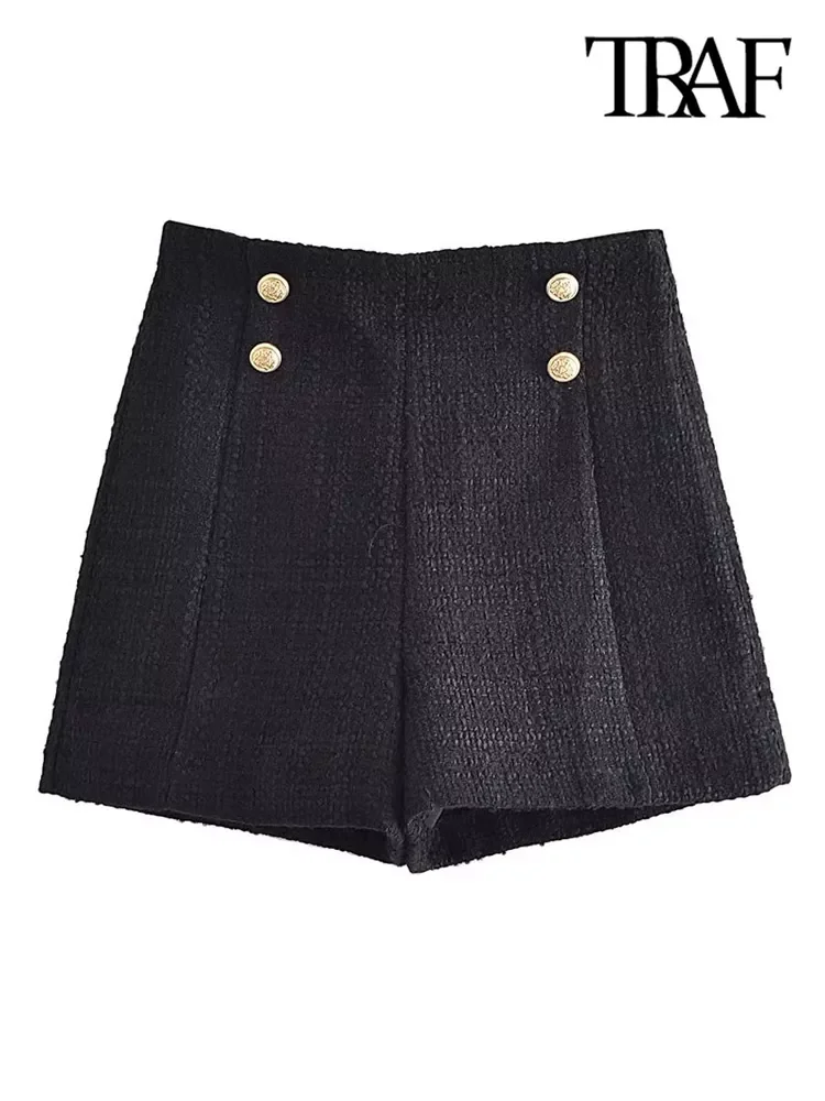 TRAF Women Fashion Front Metal Buttons Tweed Shorts Vintage High Waist Side Zipper Female Short Pants Mujer
TRAF Women Fashion Front Metal Buttons Tweed Shorts Vintage High Waist Side Zipper Female Short Pants Mujer