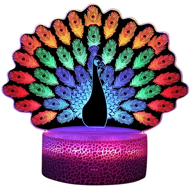 Peacock 3D Illusion LED Room Table Decorative Lamp Night Light With 3 Color Variations Bedroom Decor Gift
Peacock 3D Illusion LED Room Table Decorative Lamp Night Light With 3 Color Variations Bedroom Decor Gift