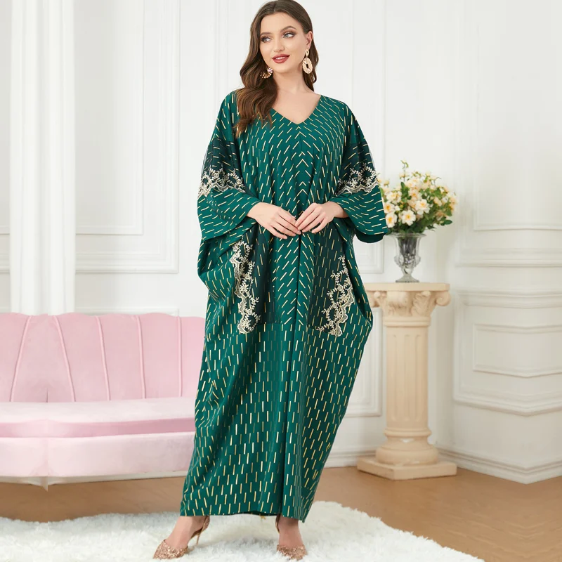 Muslim Fashion Bat Sleeve Loose Gilt Printed Lace Dress Moroccan Kaftan Vestido Largo Jalabiya Evening Dresses Abaya Femme 2023
Muslim Fashion Bat Sleeve Loose Gilt Printed Lace Dress Moroccan Kaftan Vestido Largo Jalabiya Evening Dresses Abaya Femme 2023
