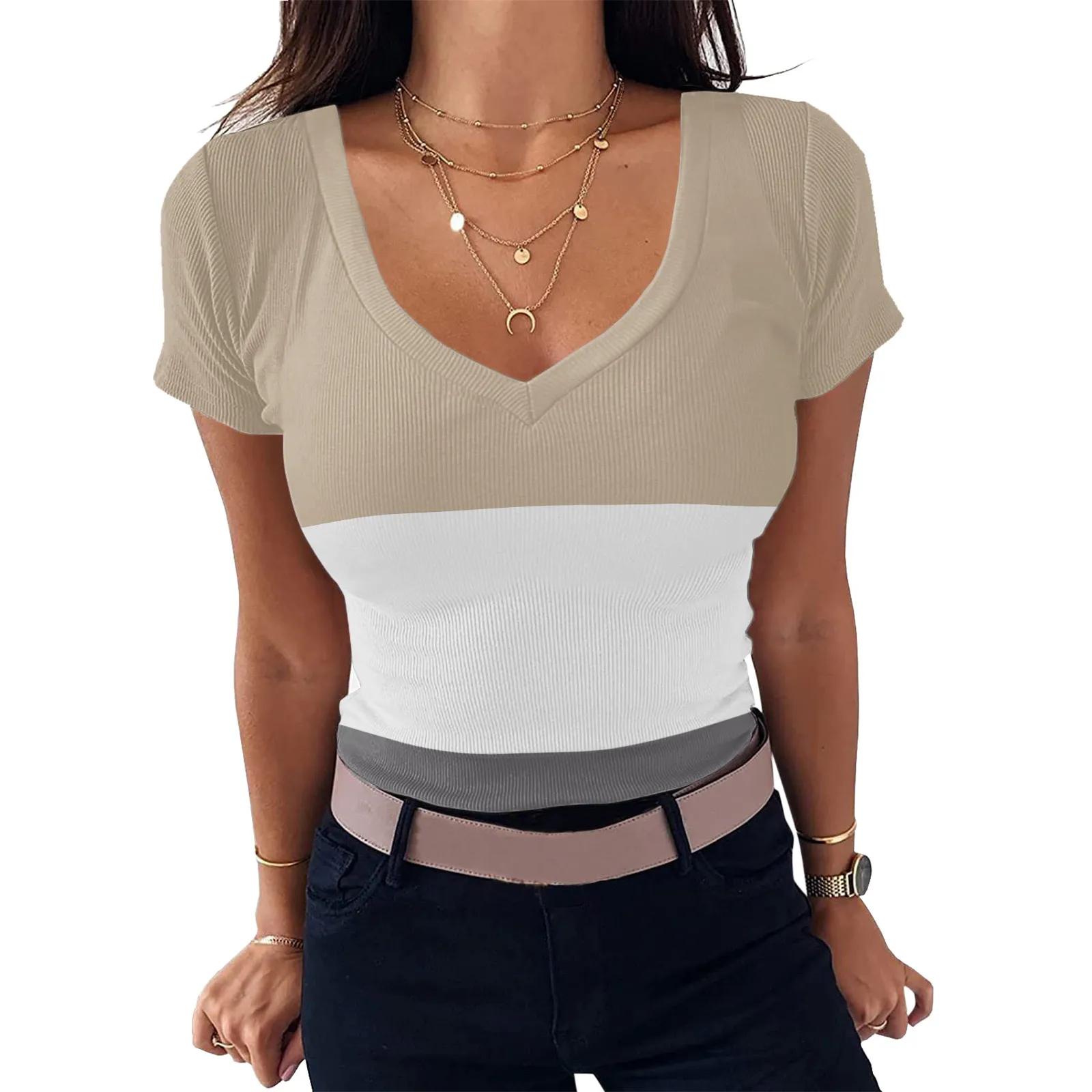 Summer Solid Color Ribbed Fitted Tshirts Pullover Top Tees Women V Neck Tight Tshirt Ladies Short Sleeve Shirt Basic Knit Shirts
Summer Solid Color Ribbed Fitted Tshirts Pullover Top Tees Women V Neck Tight Tshirt Ladies Short Sleeve Shirt Basic Knit Shirts