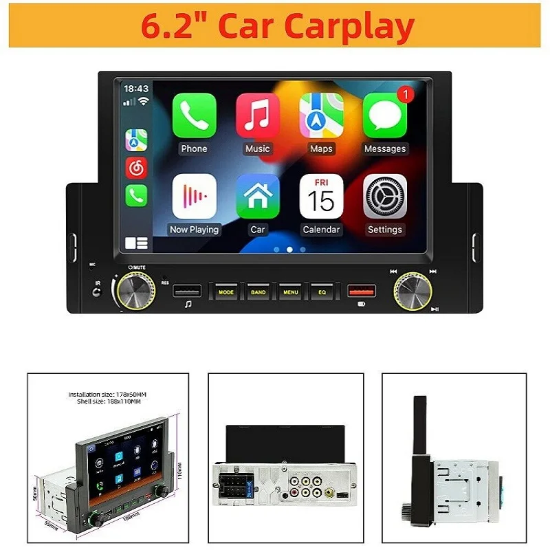 Автомагнитола 1DIN, 6,2 дюйма, сенсорный экран HD, автомобильная стереосистема, мультимедийный mp5-плеер, FM-приемник, Bluetooth, воспроизведение аудио/резервная камера
Автомагнитола 1DIN, 6,2 дюйма, сенсорный экран HD, автомобильная стереосистема, мультимедийный mp5-плеер, FM-приемник, Bluetooth, воспроизведение аудио/резервная камера