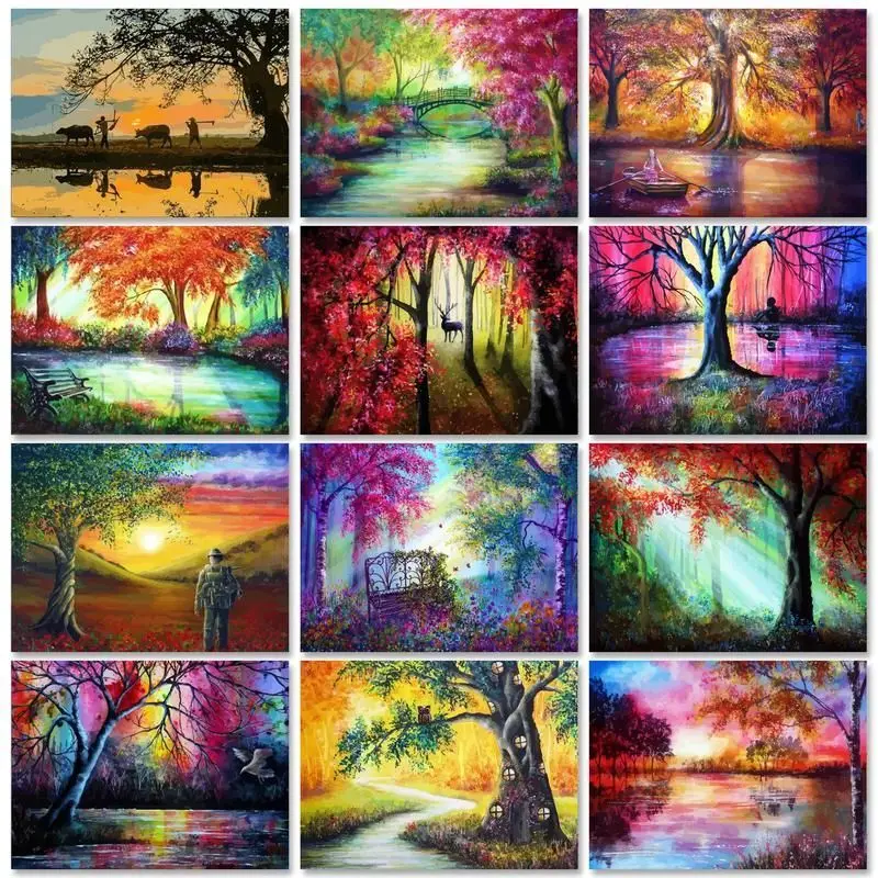 

RUOPOTY Diy Frame Painting By Numbers 40x50cm Kits Tree Landscape Drawing Picture By Numbers For Adults Diy Gift Home Decors