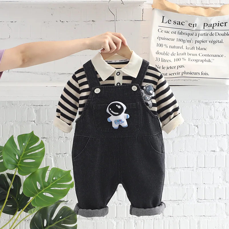 New Spring Autumn kids Clothing Sets Baby Girl Boy Long Sleeve Striped Polo Shirt+Denim Rompers Fashion Toddler Astronaut Outfit
New Spring Autumn kids Clothing Sets Baby Girl Boy Long Sleeve Striped Polo Shirt+Denim Rompers Fashion Toddler Astronaut Outfit