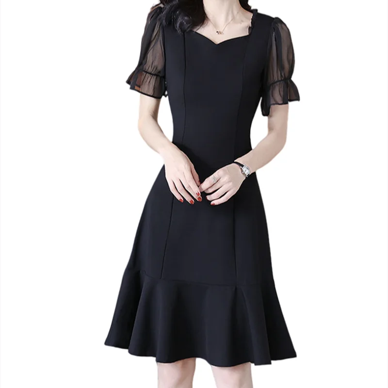 Midi Dress for Woman Summer Black Short Sleeve Square Neck Elegant Slim Temperament Female Dresses Aesthetic Women's Clothing
Midi Dress for Woman Summer Black Short Sleeve Square Neck Elegant Slim Temperament Female Dresses Aesthetic Women's Clothing