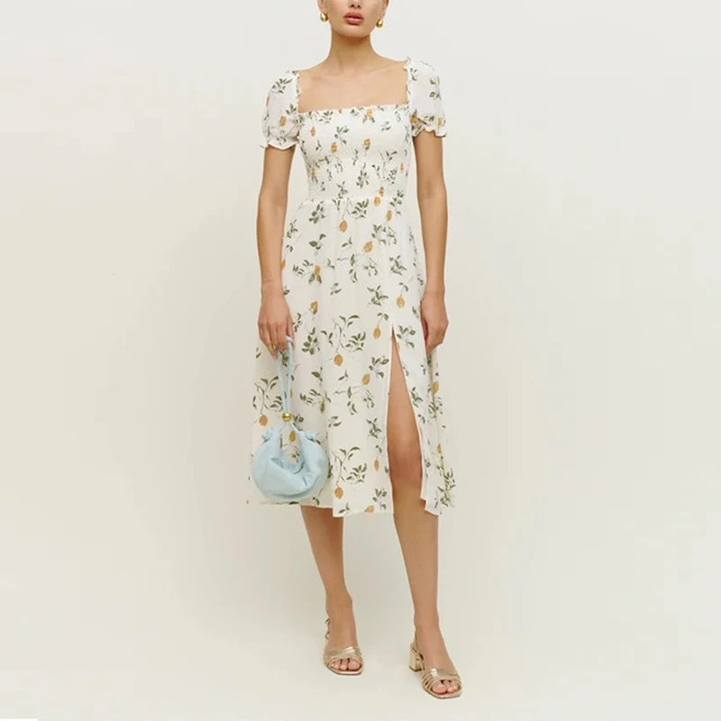 Ladies Printed Sexy Slit Midi Dress 2023 New Temperament Waist Slim Square Neck Pleated Robe Women Dresses for Party and Wedding
Ladies Printed Sexy Slit Midi Dress 2023 New Temperament Waist Slim Square Neck Pleated Robe Women Dresses for Party and Wedding