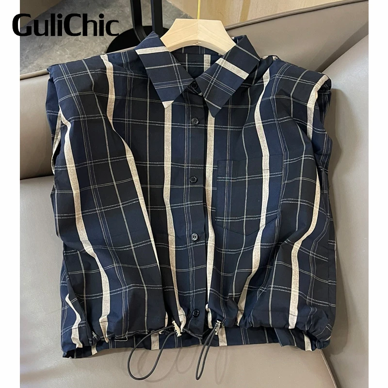 6.8 GuliChic Women Temperament Plaid Print Shirt Sleeveless Shoulder Pads Drawstring Hem Casual Short Blouse
6.8 GuliChic Women Temperament Plaid Print Shirt Sleeveless Shoulder Pads Drawstring Hem Casual Short Blouse