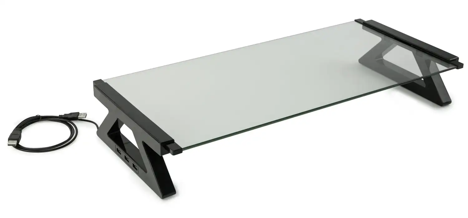 USB Monitor Stand and Notebook Stand | Glass Desk Riser with 3 USB Hub Ports | 20lbs Capacity
USB Monitor Stand and Notebook Stand | Glass Desk Riser with 3 USB Hub Ports | 20lbs Capacity