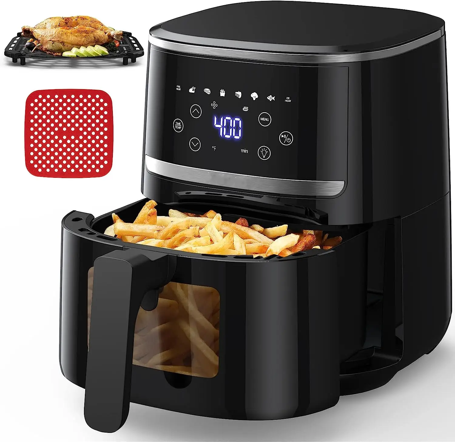 

Air Fryer Oven 5 Qt Large Oil Free Touch Screen 1500W Mini Oven Combo with 7 Accessories, One-Touch Digital Controls, Nonstick S