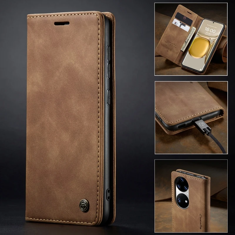 

Slim Leather Wallet Case Cards Flip Cover For Huawei P50 P40 P30 P20 Honor 80 P60 Art X40 Mate 30 Nova 7i 4e Magnetic Phone Case