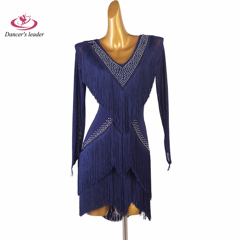 Latin Dance Professional Dress Cha Tango Standard Stage Samba Slim V-neck Fringe Denim Bullfighting Team Dance Dress New Product
Latin Dance Professional Dress Cha Tango Standard Stage Samba Slim V-neck Fringe Denim Bullfighting Team Dance Dress New Product