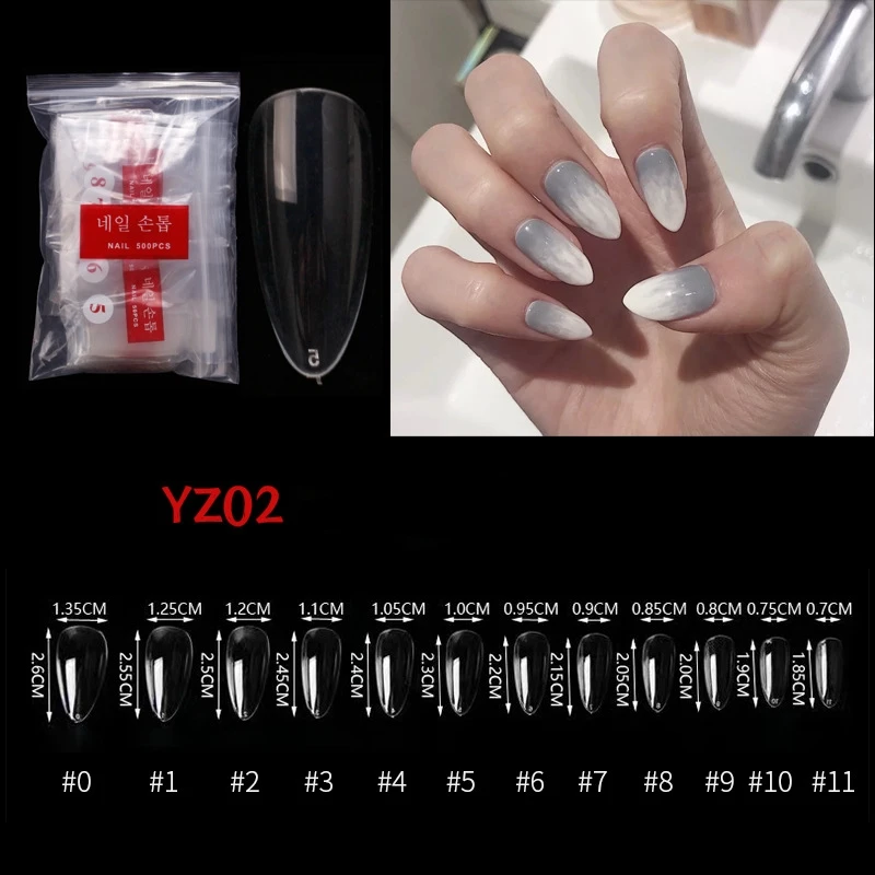 

500PCS Long Coffin Stiletto French Fake Nails Clear Half Full Cover Artificial False Nail Art Tips Capsule for Extension