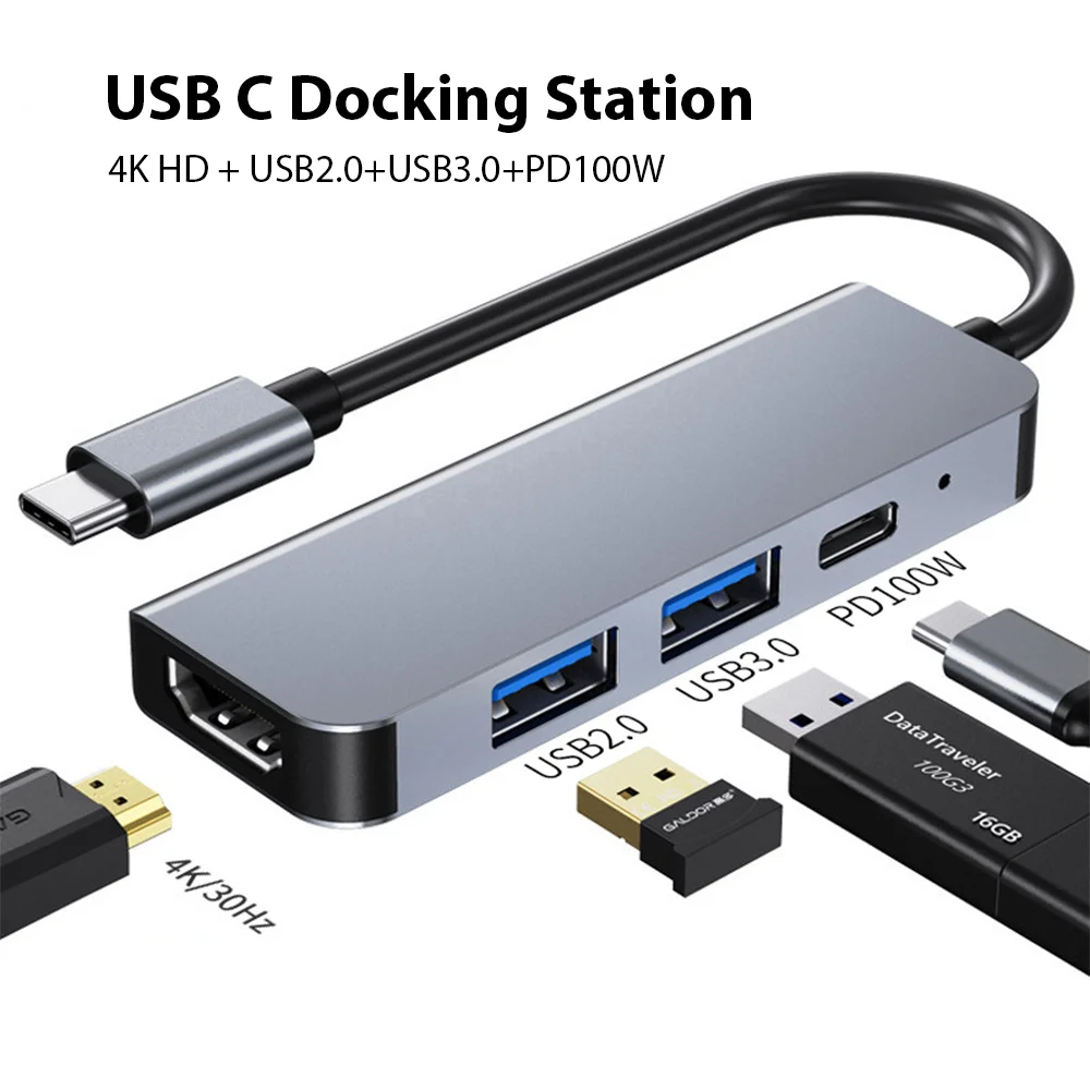 

Laptop USB C Docking Station 4IN1 4K30Hz HDMI-Compatible USB3.0 USB2.0 PD100W USB Type C Hub for Macbook PC Phone Tablet