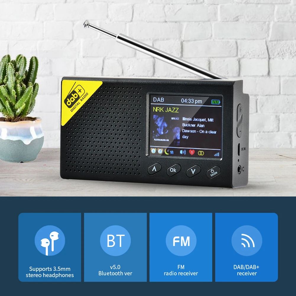 

Портативное Bluetooth-совместимое цифровое радио 5,0 DAB/DAB + и FM-приемник для домашнего использования 2,4 дюймовый ЖК-дисплей экран стерео выход