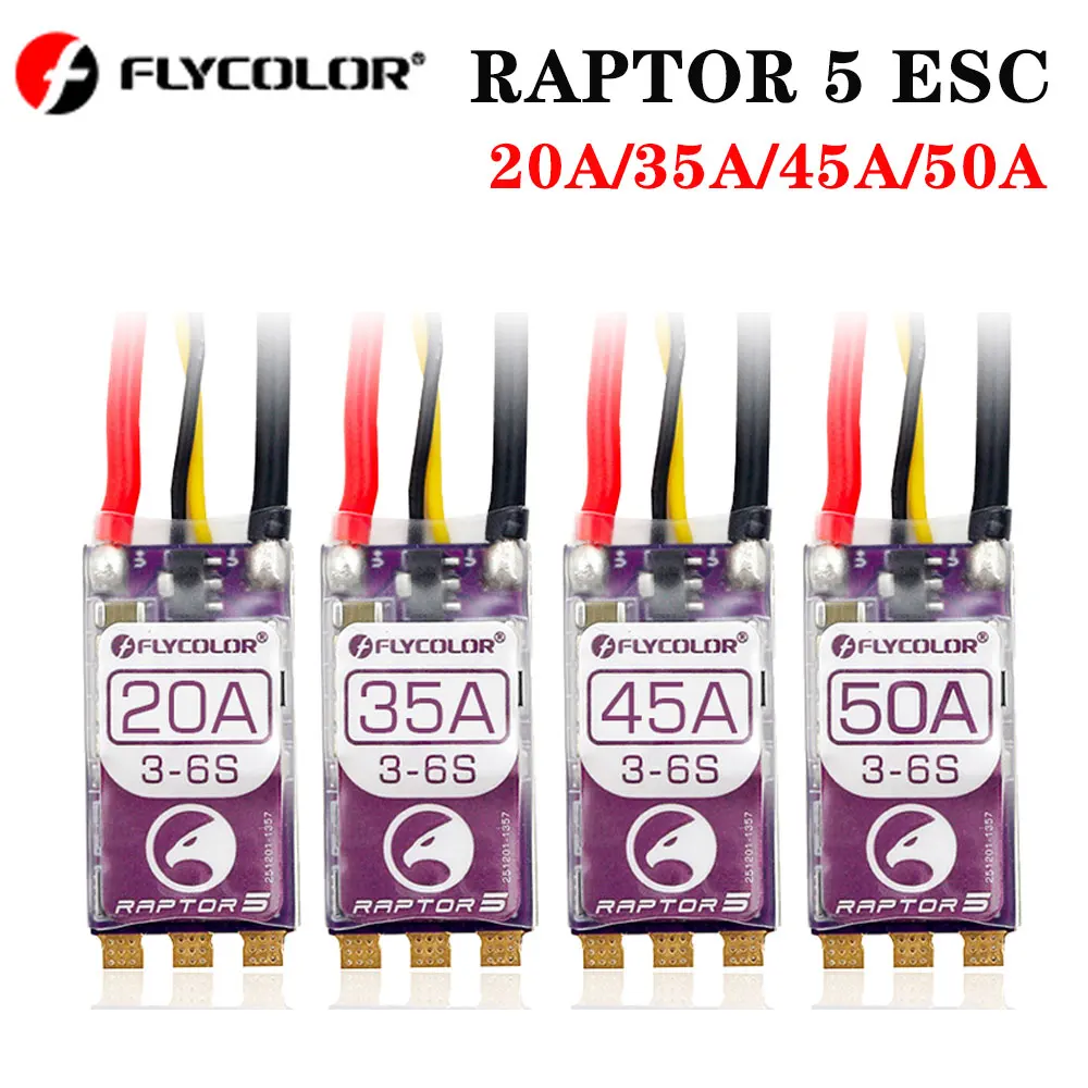 

FLYCOLOR RAPTOR5 20A/35A/45A/50A BLHeli-32 ESC 3-6S Brushless Speed Controller Dshot Proshot for RC FPV Racing Drone Multi-Rotor