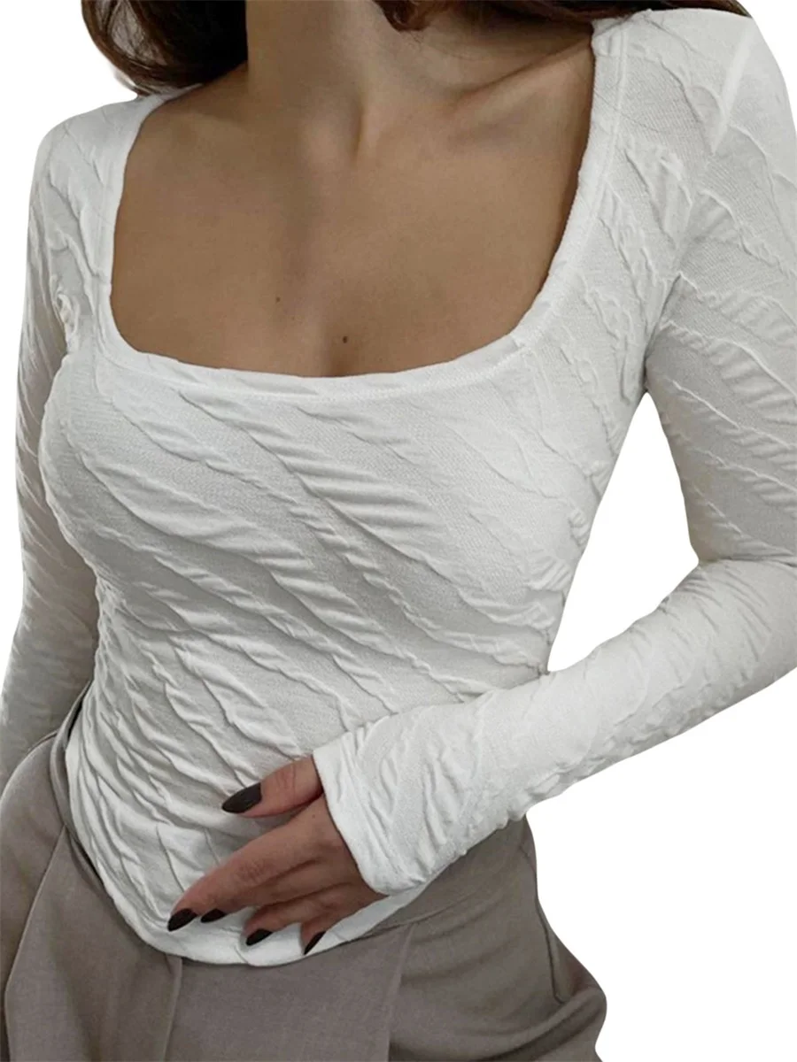 Women Summer T-shirt Solid Color Long Sleeve U Neck Ruched Irregular Crop Tops Casual Slim Fit Tees Skinny Tops
Women Summer T-shirt Solid Color Long Sleeve U Neck Ruched Irregular Crop Tops Casual Slim Fit Tees Skinny Tops