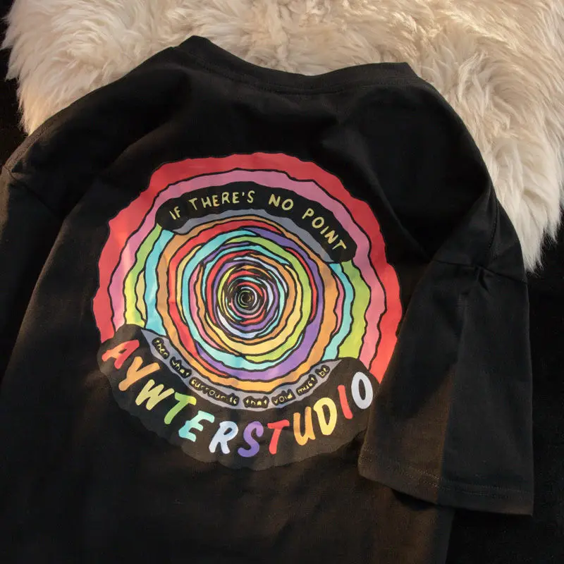 Футболка Ins High Street с радужными пончиками, милые летние топы большого размера 3XL с коротким рукавом, повседневные подростковые парные футболки в стиле Харадзюку, 2022
Футболка Ins High Street с радужными пончиками, милые летние топы большого размера 3XL с коротким рукавом, повседневные подростковые парные футболки в стиле Харадзюку, 2022