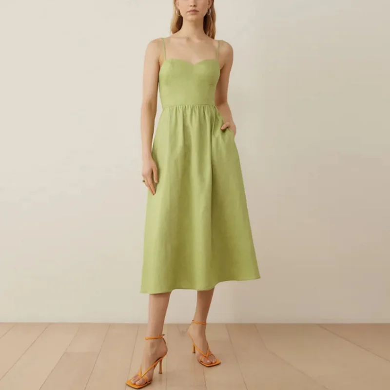 2023 Summer New French Retro Green Linen Suspenders Midi Dress Ladies High Waist Slim Temperament Strapless Sexy Dress
2023 Summer New French Retro Green Linen Suspenders Midi Dress Ladies High Waist Slim Temperament Strapless Sexy Dress