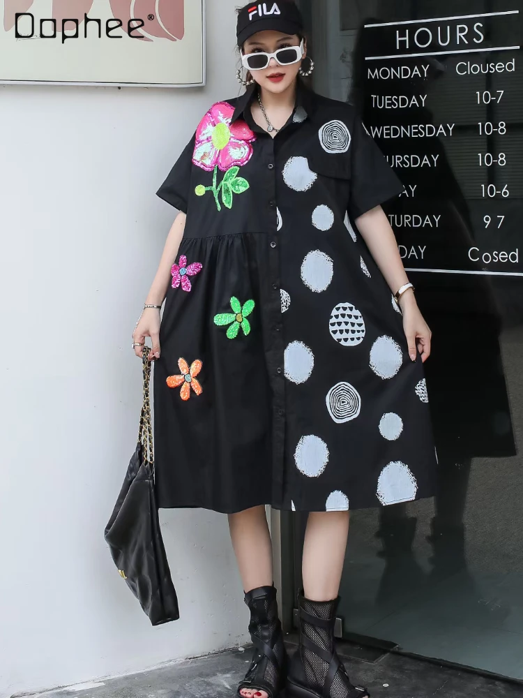 Korean Style Loose Single-Breasted Short Sleeve Blouse Women 2023 Summer New Sequined Printed Polo Collar Shirt Dress Female
Korean Style Loose Single-Breasted Short Sleeve Blouse Women 2023 Summer New Sequined Printed Polo Collar Shirt Dress Female