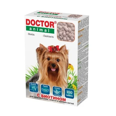 6 шт. Бионикс Мультивитаминное лакомство Doctor Animal с Биотином для собак 100 таблеток