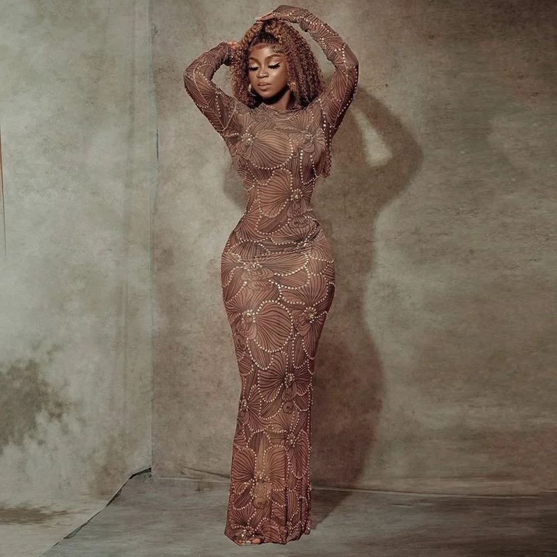 Женское облегающее Платье макси с длинным рукавом, Клубное Прозрачное платье с принтом в виде кристаллов и бриллиантов, сексуальная осення...
Женское облегающее Платье макси с длинным рукавом, Клубное Прозрачное платье с принтом в виде кристаллов и бриллиантов, сексуальная осення...