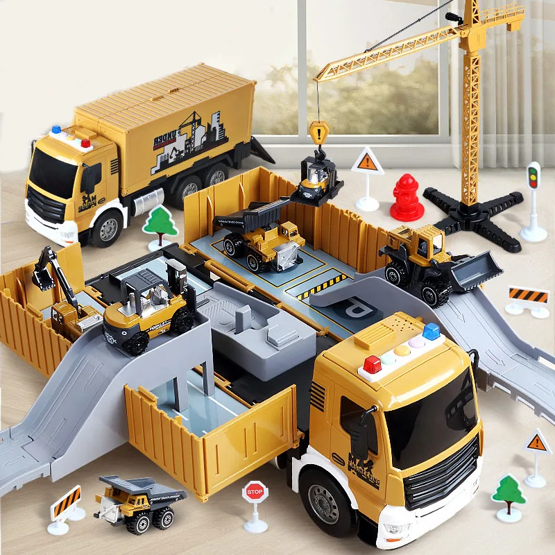 

Kids Engineering Playsets Kit Tractor Digger Crane Trucks Excavator Alloy Construction Site Vehicles Toy Birthday Gift for Boys