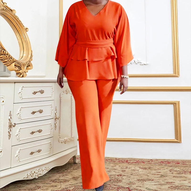 Elegant Women Chiffon Long Pants Set Flare Sleeves Ruffle Tunics Tops with Belt Lace Up Pockets Wide Leg Trouser 2 Piece Outfits
Elegant Women Chiffon Long Pants Set Flare Sleeves Ruffle Tunics Tops with Belt Lace Up Pockets Wide Leg Trouser 2 Piece Outfits