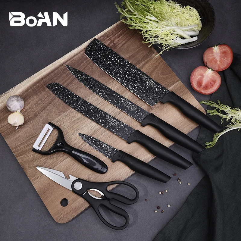 6 Piece Nonstick Black Kitchen Knife Set High Carbon Stainless Steel Ultra Sharp Forged Chef Knife Rubber Handle Knife Gift Set
6 Piece Nonstick Black Kitchen Knife Set High Carbon Stainless Steel Ultra Sharp Forged Chef Knife Rubber Handle Knife Gift Set