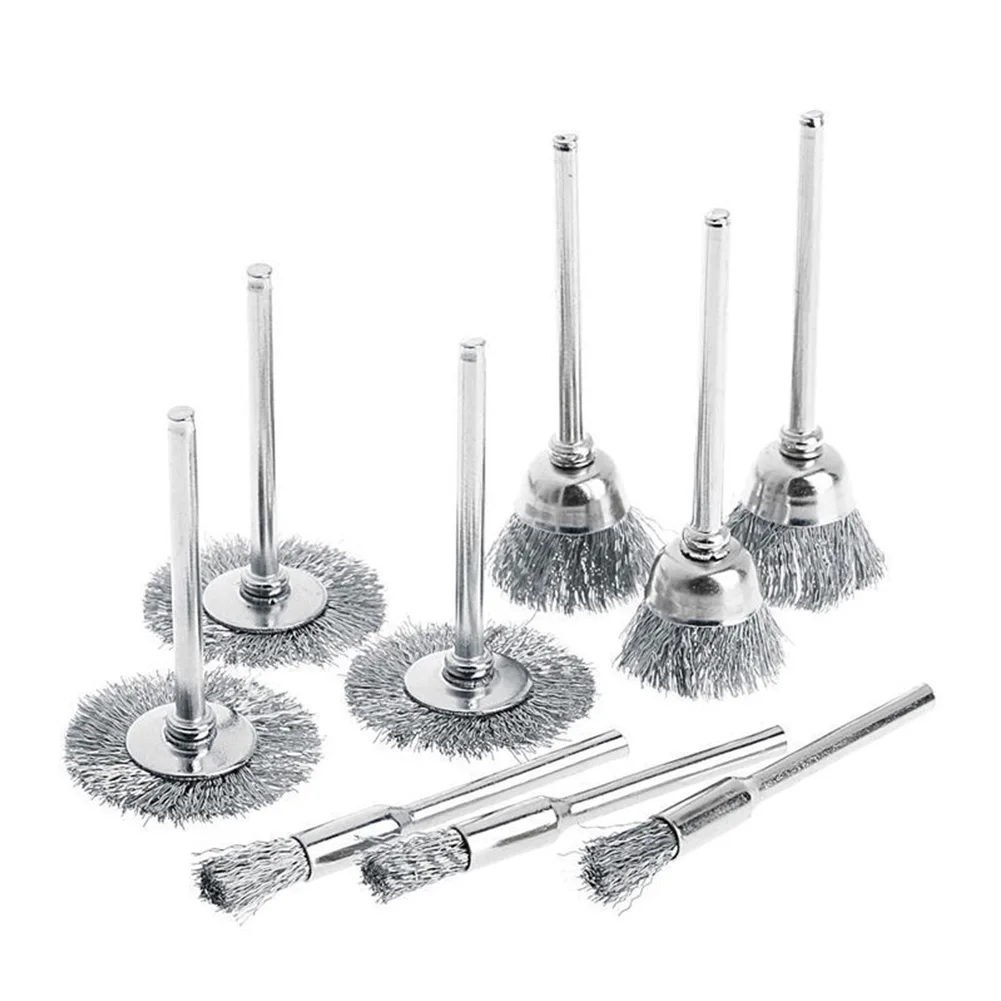 

9Pcs Wire Brush Set Stainless Steel Rust Removal Polishing Wire Wheel Brush Rotary Tool For Engraver Abrasive Materials