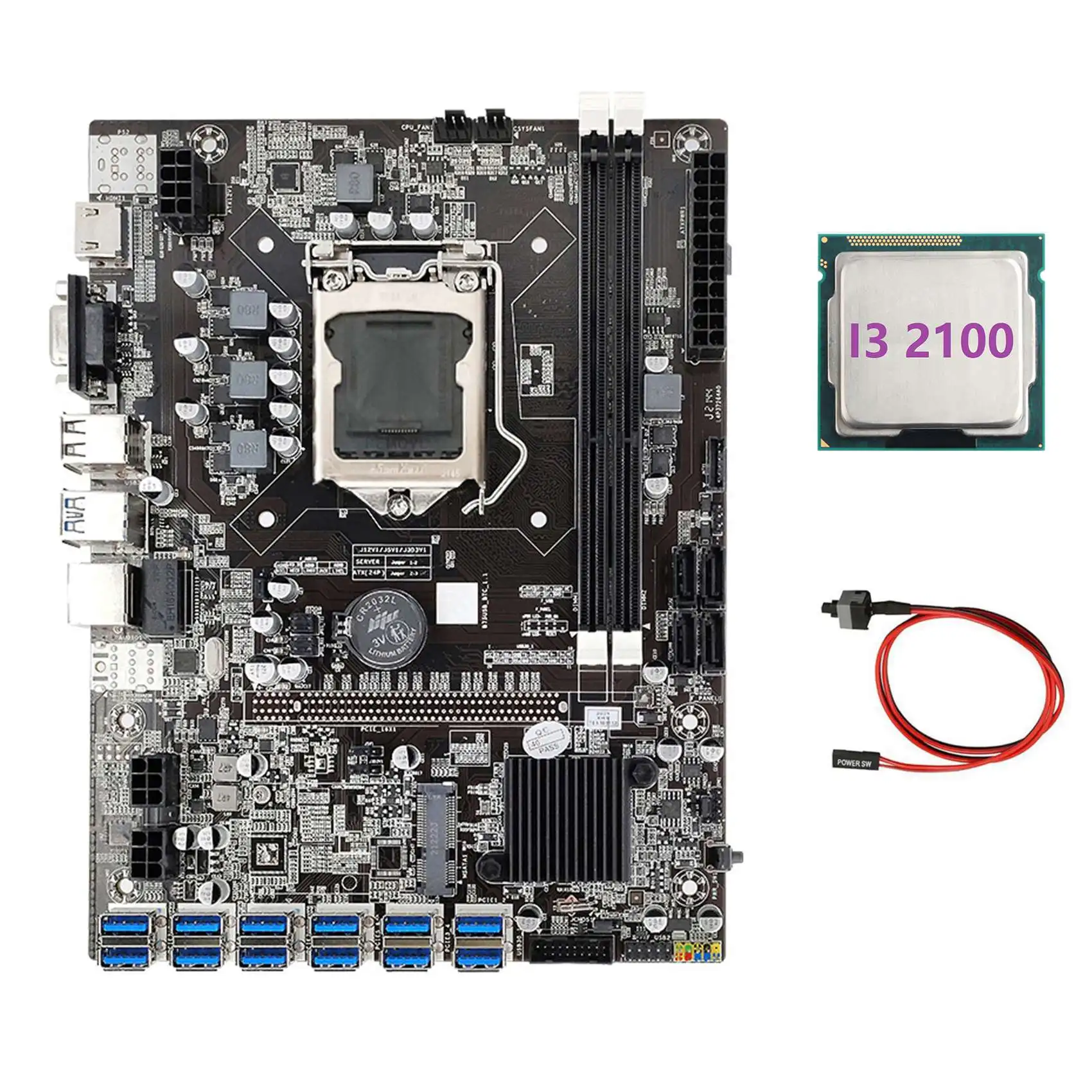 Материнская плата B75 ETH для майнинга, 12 PCIE к USB-адаптеру + I3 2100 CPU + коммутационный кабель LGA1155 MSATA DDR3 B75 USB, материнская плата для майнинга
Материнская плата B75 ETH для майнинга, 12 PCIE к USB-адаптеру + I3 2100 CPU + коммутационный кабель LGA1155 MSATA DDR3 B75 USB, материнская плата для майнинга