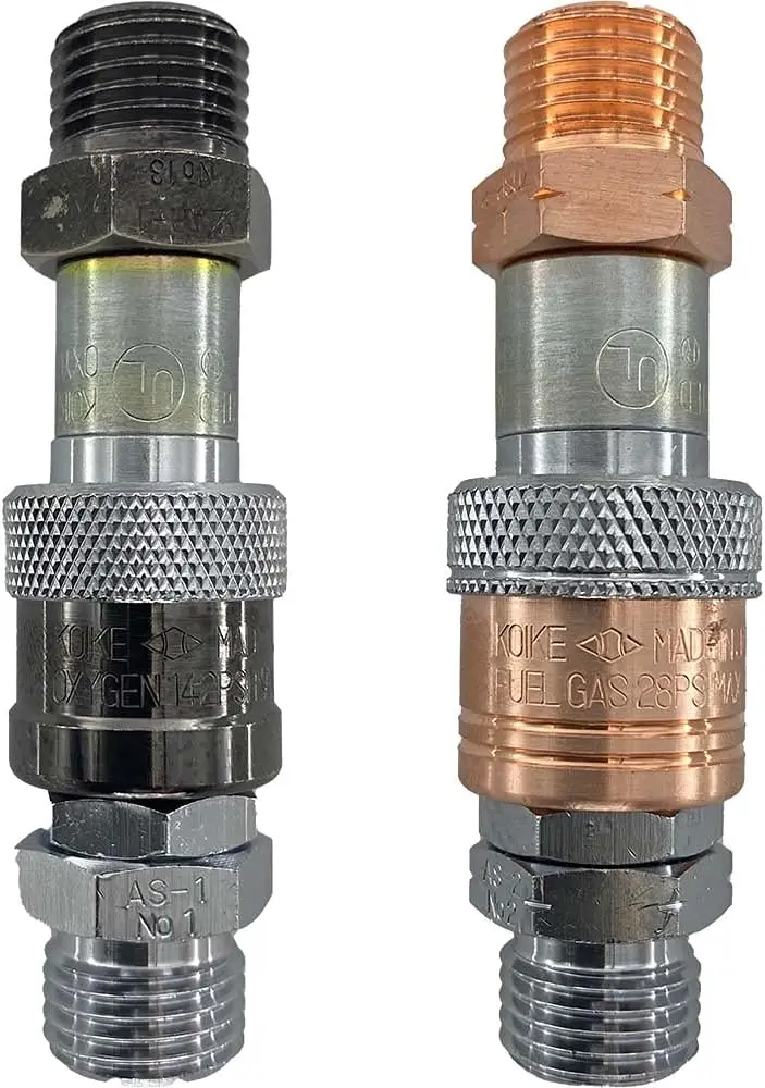 Oxy-Fuel Quick Connect Hose To Hose Coupler Set, Safe Fuel/Oxygen Disconnect, OSHA Compliant, UL Listed (SET)
Oxy-Fuel Quick Connect Hose To Hose Coupler Set, Safe Fuel/Oxygen Disconnect, OSHA Compliant, UL Listed (SET)