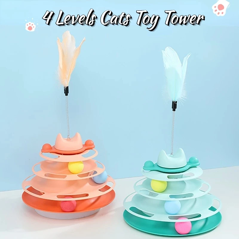 

4 Levels Tracks Cat Toy Kitten Interactive Roller Toy Detachable Tower Turntable Funny Puzzle Pet Supplies with Ball for Indoor