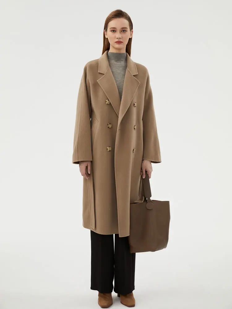 

Новое шерстяное Двустороннее пальто из чистой шерсти на весну-осень и зиму, женское свободное приталенное шерстяное пальто, длинное модное пальто высокого качества
