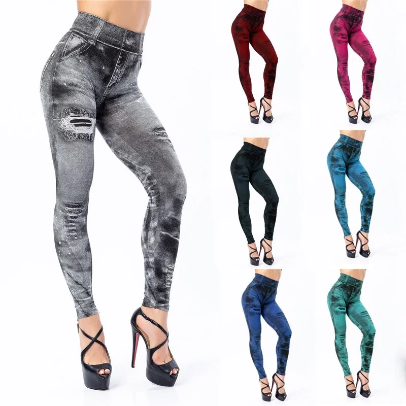 2022 Women Imitation Distressed Denim Jeans Leggings Casual High Waist Slim Elastic Pencil Pants Sport Leggins Female Push Up
2022 Women Imitation Distressed Denim Jeans Leggings Casual High Waist Slim Elastic Pencil Pants Sport Leggins Female Push Up