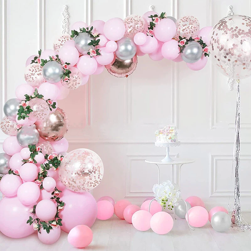 

Розовые серебряные розовые шары в форме арки, фотообои, клеевая цепочка, украшение для свадьбы, вечеринки в честь Дня Рождения, праздничный ...
