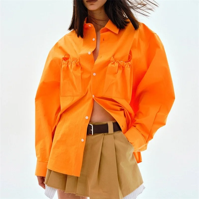 Fashion Elegant Orange Loose Cotton Blouse Women Clothing Spring Pockets Button Shirt Casual Long Sleeve Office Lady Tops 21365
Fashion Elegant Orange Loose Cotton Blouse Women Clothing Spring Pockets Button Shirt Casual Long Sleeve Office Lady Tops 21365