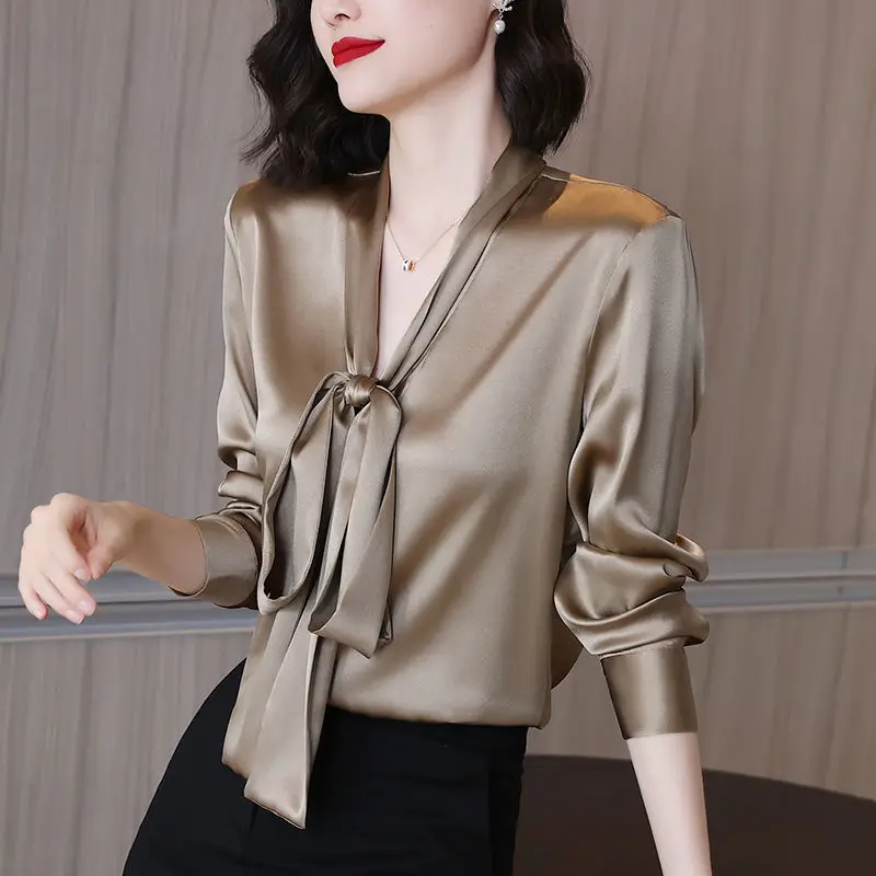 Bow Knot Shirt Women's Satin Shirt Women's Design Sensation Niche High Sense Long Sleeve Top V neck blouse Women's Shirt
Bow Knot Shirt Women's Satin Shirt Women's Design Sensation Niche High Sense Long Sleeve Top V neck blouse Women's Shirt