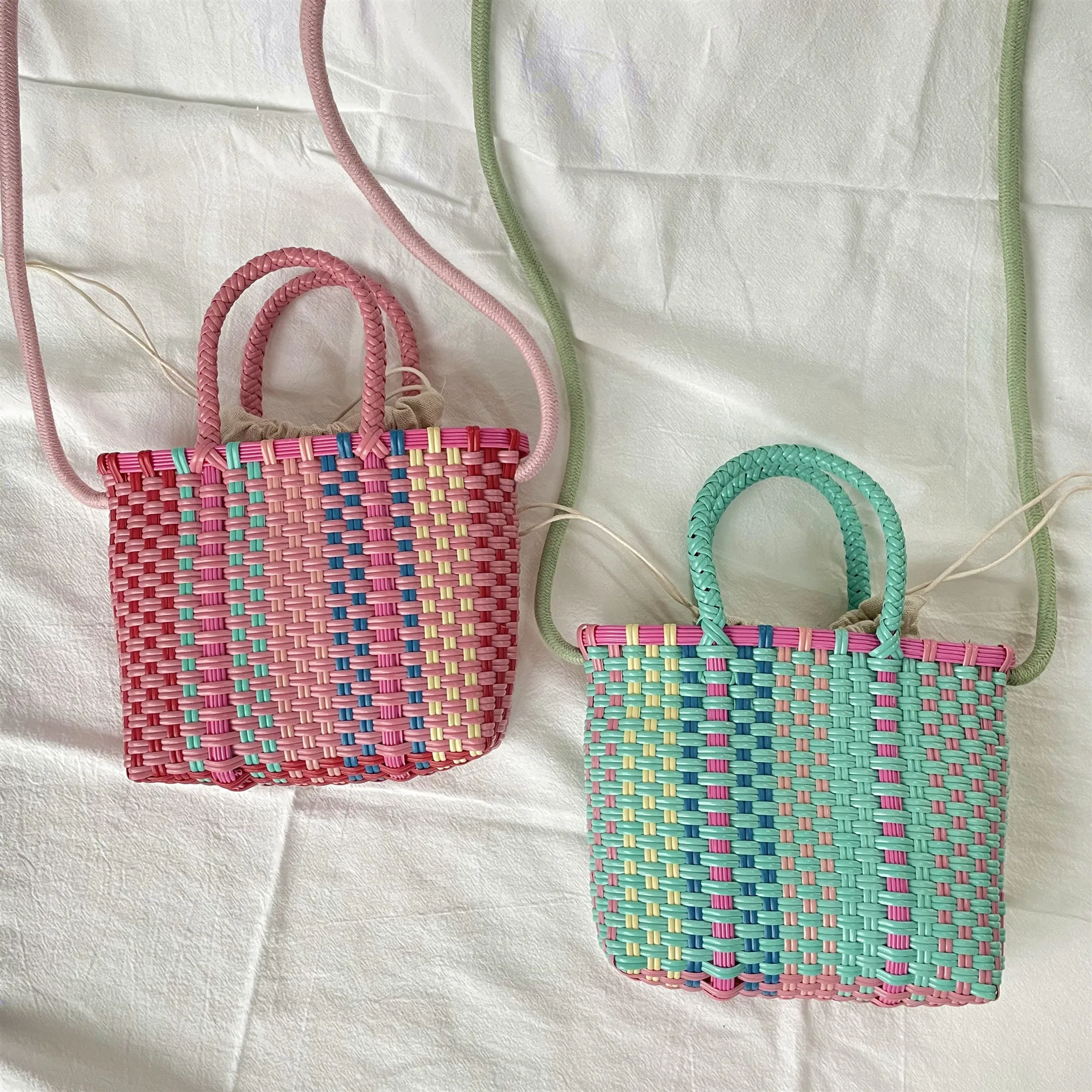 

Fashion PVC Weaving Bags for Women Handmade Hit Color Beach Bag Purse Straw Handbags
